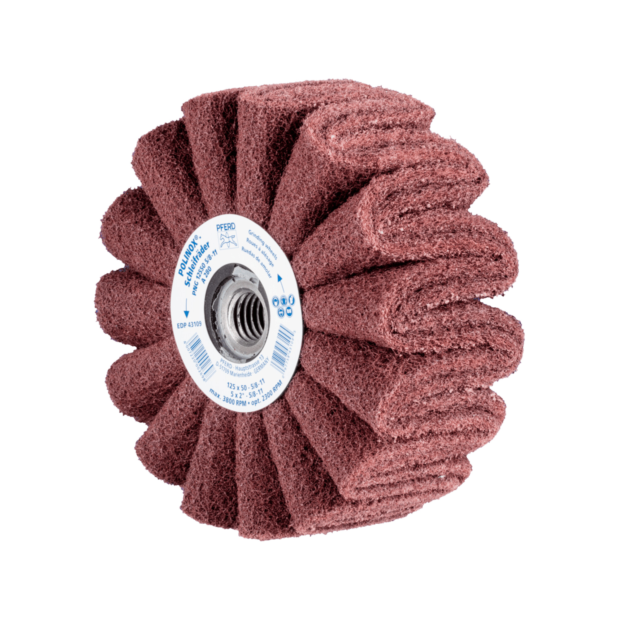 PFERD TOOLS POLINOX Vlies-Schleifrad PNG Ø 125x50 Gewinde 5/8-11 A280 für Feinschliff und Finish
