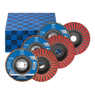 PFERD TOOLS POLIVLIES-Fächerscheiben Set PVZ 3-tlg. Keramik Ø 125 mm Boh. Ø 22,23 mm CO-COOL60/G,80/M,120/F