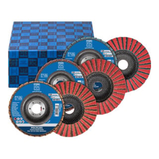 PFERD TOOLS POLIVLIES-Fächerscheiben Set PVZ 3-tlg. Keramik Ø 125 mm Boh. Ø 22,23 mm CO-COOL60/G,80/M,120/F