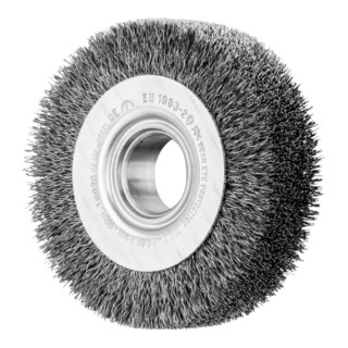 PFERD TOOLS POS Rundbürste breit ungezopft RBU Ø100x28xvariable Bohrung Stahl-Draht-Ø0,30 Schleifbock