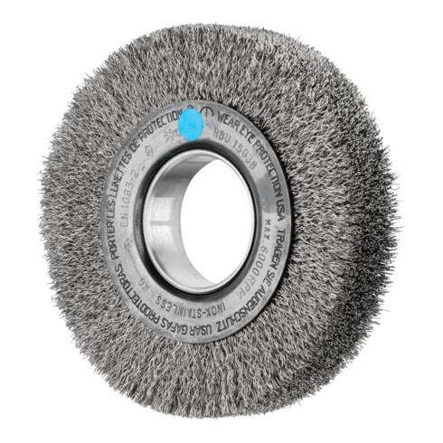 PFERD TOOLS POS Rundbürste breit ungezopft RBU Ø150x38xvariable Bohrung Edelstahl-Draht-Ø0,30 Schleifbock