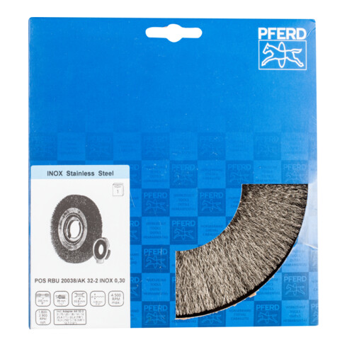 PFERD TOOLS POS Rundbürste breit ungezopft RBU Ø200x38xvariable Bohrung Edelstahl-Draht-Ø0,30 Schleifbock