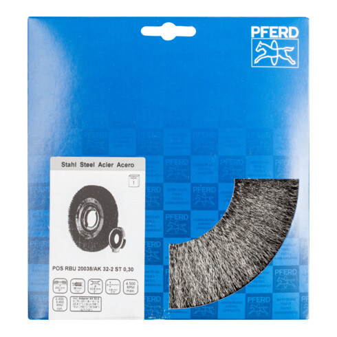 PFERD TOOLS POS Rundbürste breit ungezopft RBU Ø200x38xvariable Bohrung Stahl-Draht-Ø0,30 Schleifbock