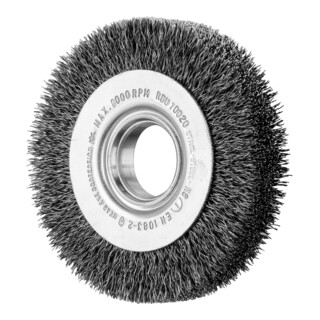 PFERD TOOLS POS Rundbürste breit ungezopft RBU Ø100x20xvariable Bohrung Stahl-Draht-Ø0,30 Schleifbock