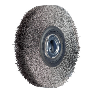 PFERD TOOLS POS Rundbürste breit ungezopft RBU Ø200x38xvariable Bohrung Stahl-Draht-Ø0,30 Schleifbock