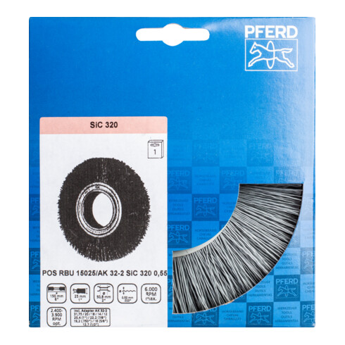 PFERD TOOLS Rundbürste breit ungezopft RBU Ø 150x25xvari. Bohr. SiC-Filament-Ø 0,55 mm Korn 320 Schleifbock