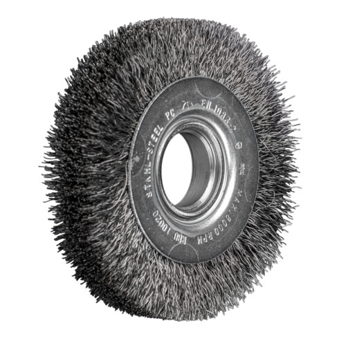 PFERD TOOLS Rundbürste breit ungezopft RBU Ø100x20xvariable Bohrung Stahl-Draht-Ø0,30 Schleifbock