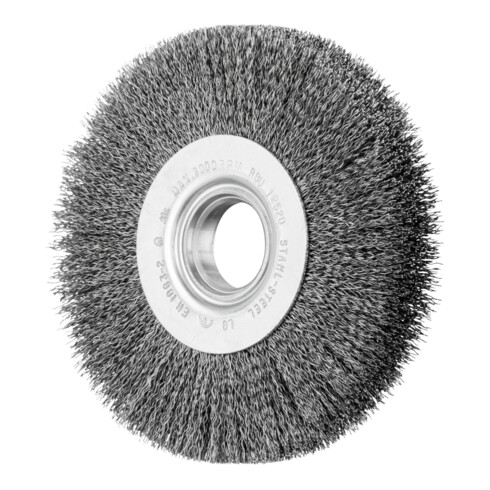 PFERD TOOLS Rundbürste breit ungezopft RBU Ø125x20xvariable Bohrung Stahl-Draht-Ø0,30 Schleifbock