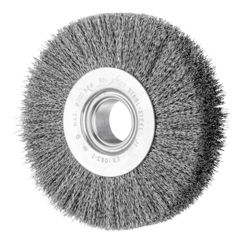 PFERD TOOLS Rundbürste breit ungezopft RBU Ø125x28xvariable Bohrung Stahl-Draht-Ø0,30 Schleifbock
