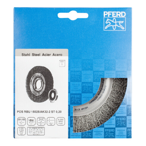 PFERD TOOLS Rundbürste breit ungezopft RBU Ø150x25xvariable Bohrung Stahl-Draht-Ø0,20 Schleifbock
