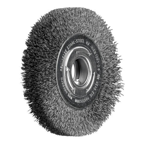 PFERD TOOLS Rundbürste breit ungezopft RBU Ø150x25xvariable Bohrung Stahl-Draht-Ø0,30 Schleifbock