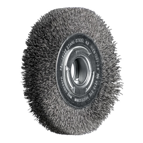 PFERD TOOLS Rundbürste breit ungezopft RBU Ø150x25xvariable Bohrung Stahl-Draht-Ø0,30 Schleifbock
