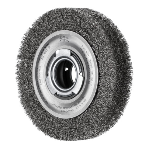 PFERD TOOLS Rundbürste breit ungezopft RBU Ø150x38xvariable Bohrung Edelstahl-Draht-Ø0,20 Schleifbock