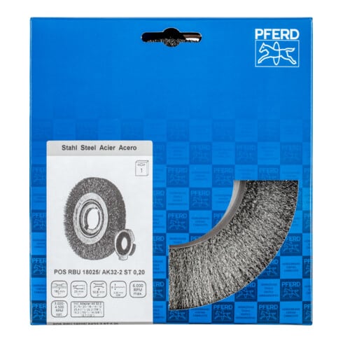 PFERD TOOLS Rundbürste breit ungezopft RBU Ø180x25xvariable Bohrung Stahl-Draht-Ø0,20 Schleifbock