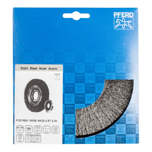 PFERD TOOLS Rundbürste breit ungezopft RBU Ø180x38xvariable Bohrung Stahl-Draht-Ø0,30 Schleifbock