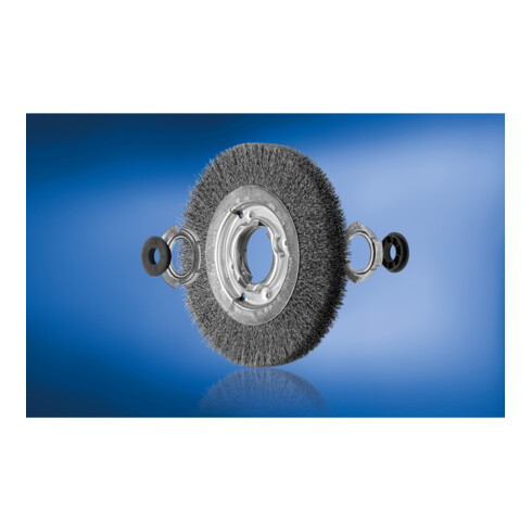 PFERD TOOLS Rundbürste breit ungezopft RBU Ø200x25xvariable Bohrung Stahl-Draht-Ø0,30 Schleifbock