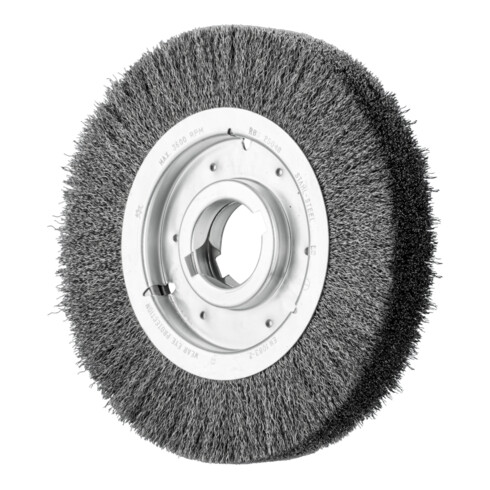 PFERD TOOLS Rundbürste breit ungezopft RBU Ø250x48xvariable Bohrung Stahl-Draht-Ø0,30 Schleifbock