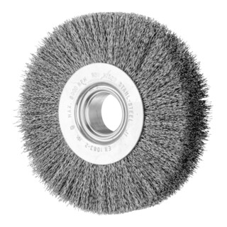 PFERD TOOLS Rundbürste breit ungezopft RBU Ø125x28xvariable Bohrung Stahl-Draht-Ø0,30 Schleifbock