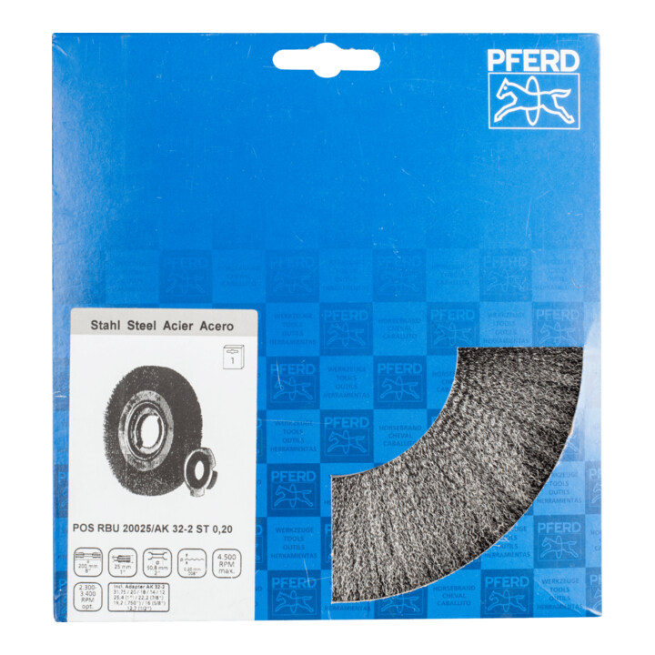 PFERD TOOLS Rundbürste breit ungezopft RBU Ø200x25xvariable Bohrung Stahl-Draht-Ø0,20 Schleifbock