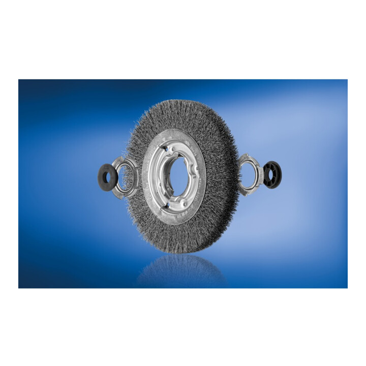 PFERD TOOLS Rundbürste breit ungezopft RBU Ø200x25xvariable Bohrung Stahl-Draht-Ø0,30 Schleifbock