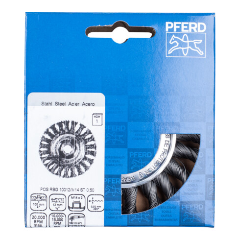 PFERD TOOLS Rundbürste gezopft RBG Ø 100x12 mm M14 Stahl-Draht-Ø 0,50mm Winkelschleifer