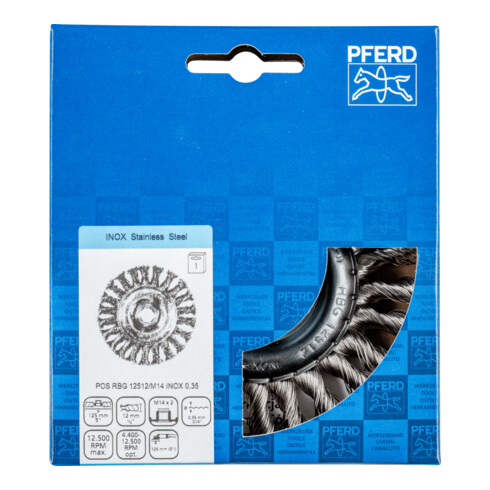 PFERD TOOLS Rundbürste gezopft RBG Ø 125x12 mm M14 Edelstahl-Draht-Ø 0,35 mm Winkelschleifer