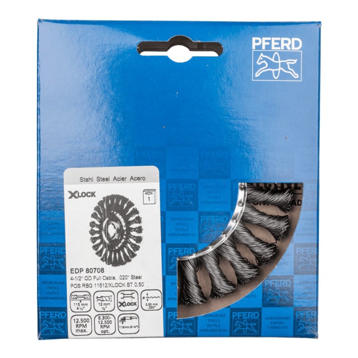 PFERD TOOLS Rundbürste gezopft RBG Ø 115x12 Bohrung 22,2 mm/X-LOCK Stahl-Draht-Ø 0,50mm Winkelschleifer
