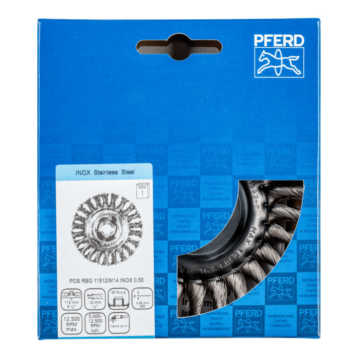 PFERD TOOLS Rundbürste gezopft RBG Ø 115x12 mm M14 Edelstahl-Draht-Ø 0,50mm Winkelschleifer