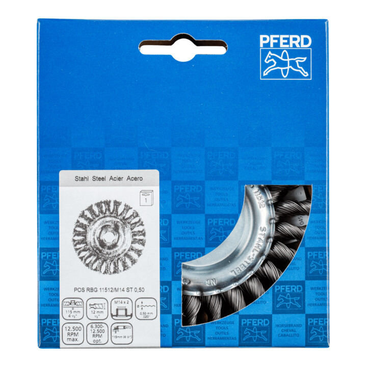 PFERD TOOLS Rundbürste gezopft RBG Ø 115x12 mm M14 Stahl-Draht-Ø 0,50mm Winkelschleifer