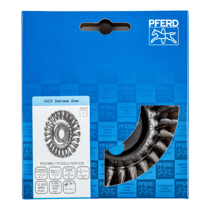PFERD TOOLS Rundbürste gezopft RBG Ø 115x12x22,2 mm Edelstahl-Draht-Ø 0,50mm Winkelschleifer