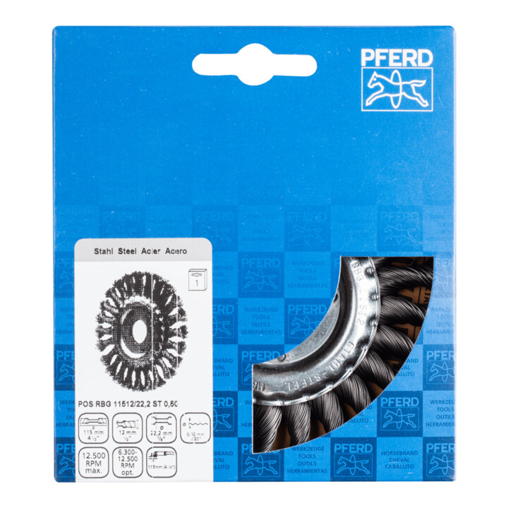 PFERD TOOLS Rundbürste gezopft RBG Ø 115x12x22,2 mm Stahl-Draht-Ø 0,50mm Winkelschleifer