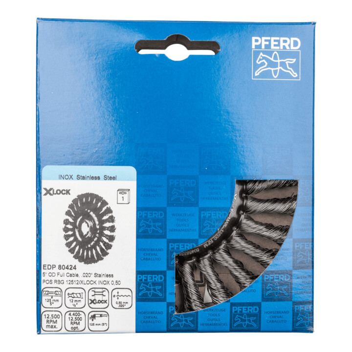 PFERD TOOLS Rundbürste gezopft RBG Ø 125x12 Bohrung 22,2 mm/X-LOCK Edelstahl-Draht-Ø 0,50mm Winkelschleifer
