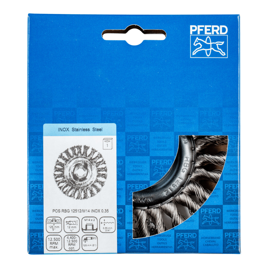 PFERD TOOLS Rundbürste gezopft RBG Ø 125x12 mm M14 Edelstahl-Draht-Ø 0,35 mm Winkelschleifer