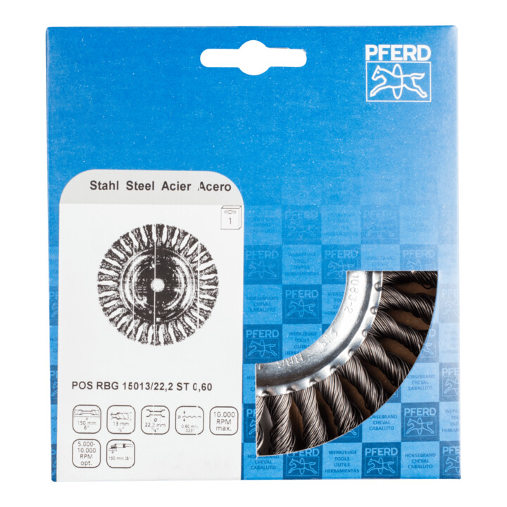 PFERD TOOLS Rundbürste gezopft RBG Ø150x13x22,2 mm Stahl-Draht-Ø0,60 Winkelschleifer