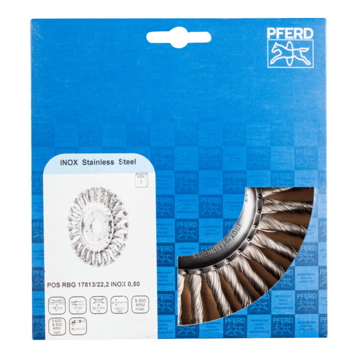 PFERD TOOLS Rundbürste gezopft RBG Ø178x13x22,2 mm Edelstahl-Draht-Ø 0,50mm Winkelschleifer