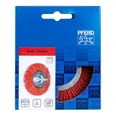 PFERD TOOLS Rundbürste ungezopft RBU Ø100mm Schaft-Ø 6 mm RED-Filament-Ø 1,27 Korn 80 Bohrmaschinen