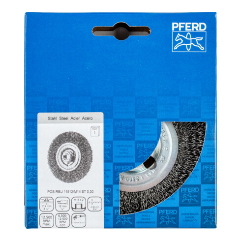 PFERD TOOLS Rundbürste ungezopft RBU Ø115x12 mm M14 Stahl-Draht-Ø0,30 Winkelschleifer