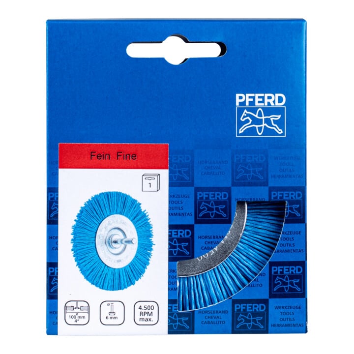 PFERD TOOLS Rundbürste ungezopft RBU Ø 100mm Schaft-Ø 6 mm BLUE-Filament-Ø 1,10mm Korn 180 Bohrmaschinen