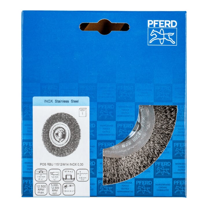PFERD TOOLS Rundbürste ungezopft RBU Ø115x12 mm M14 Edelstahl-Draht-Ø0,30 Winkelschleifer