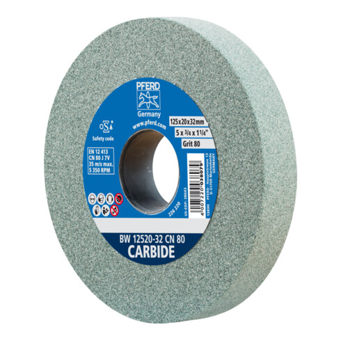 PFERD TOOLS Schleifbockscheibe Ø 125x20mm Bohrung-Ø 32 mm SiC80 für harte Materialien z.B. Hartmetall