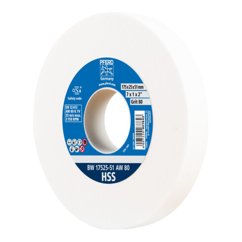 PFERD TOOLS Schleifbockscheibe Ø 175x25 mm Bohrung-Ø 51 mm A80 zum Schärfen von HSS-Bohrern