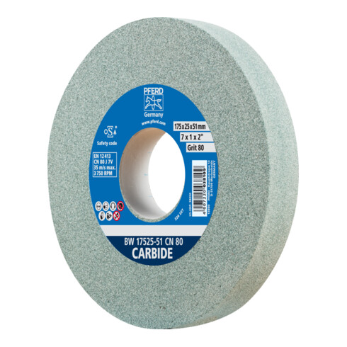 PFERD TOOLS Schleifbockscheibe Ø 175x25 mm Bohrung-Ø 51 mm SiC80 für harte Materialien z.B. Hartmetall