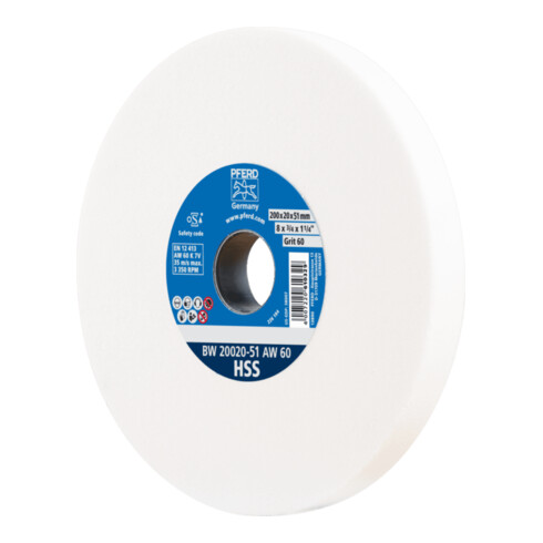 PFERD TOOLS Schleifbockscheibe Ø 200x20mm Bohrung-Ø 51 mm A60 zum Schärfen von HSS-Bohrern