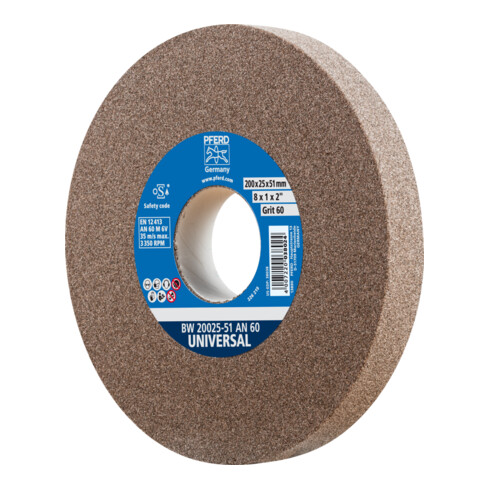 PFERD TOOLS Schleifbockscheibe Ø 200x25 mm Bohrung-Ø 51 mm A60 für universelle Schleifaufgaben