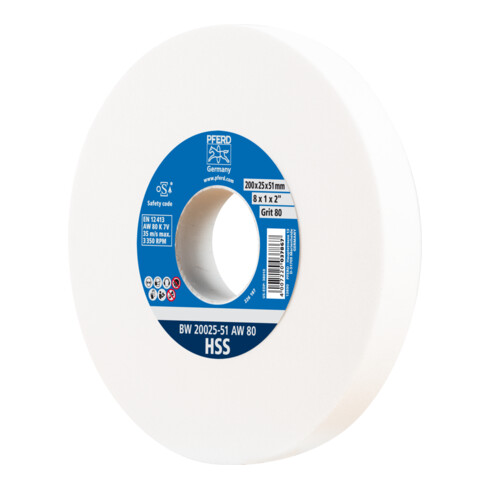 PFERD TOOLS Schleifbockscheibe Ø 200x25 mm Bohrung-Ø 51 mm A80 zum Schärfen von HSS-Bohrern