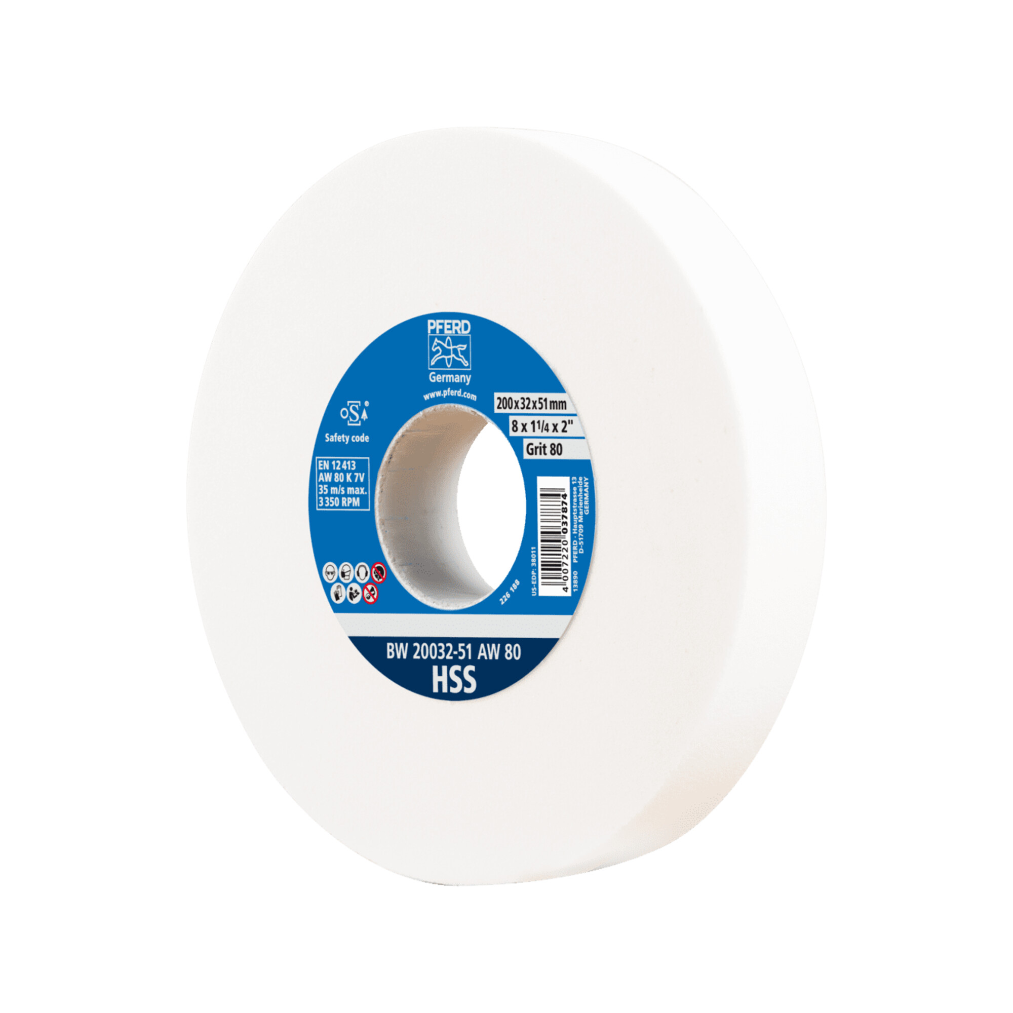 PFERD TOOLS Schleifbockscheibe Ø 200x32 mm Bohrung-Ø 51 mm A80 zum Schärfen von HSS-Bohrern