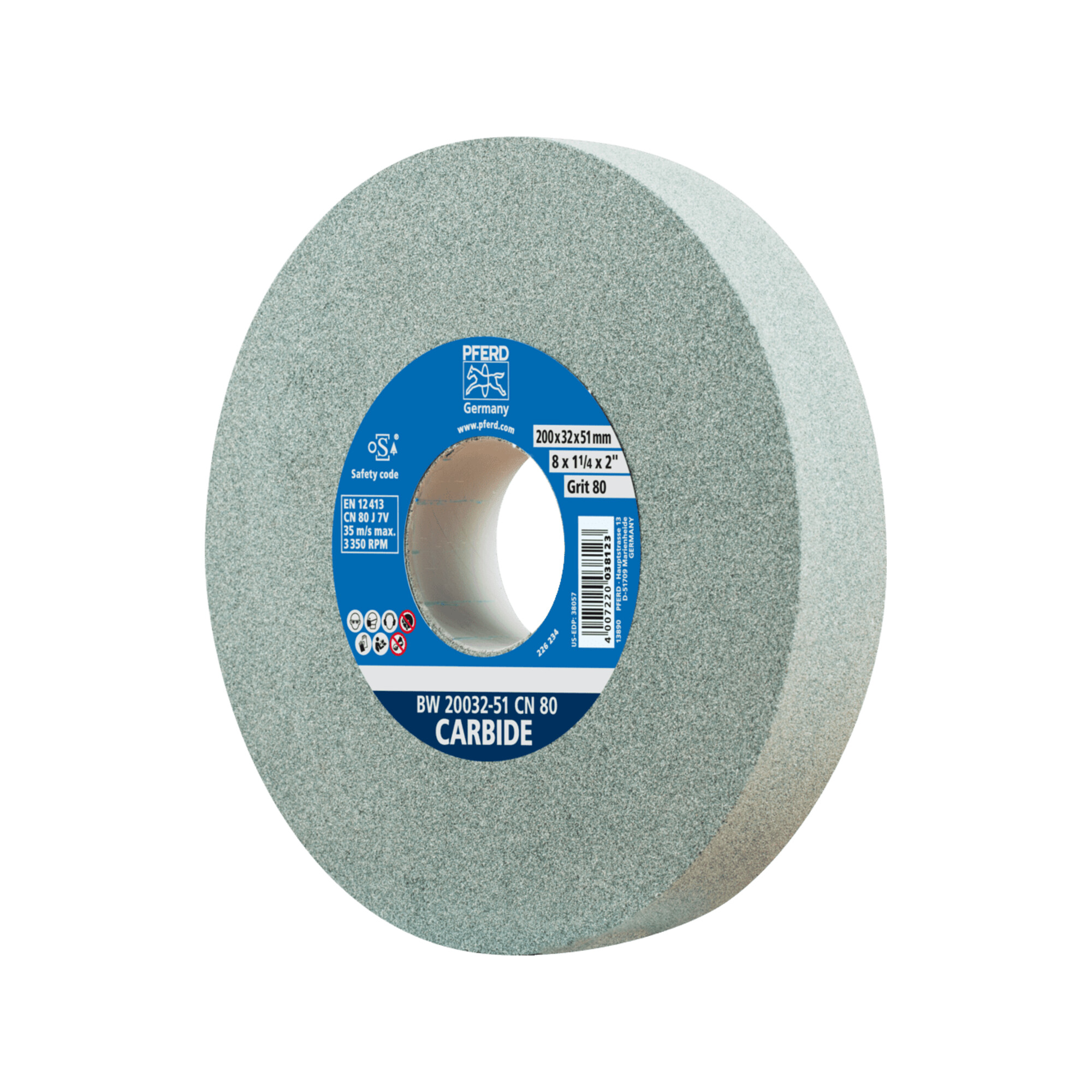 PFERD TOOLS Schleifbockscheibe Ø 200x32 mm Bohrung-Ø 51 mm SiC80 für harte Materialien z.B. Hartmetall