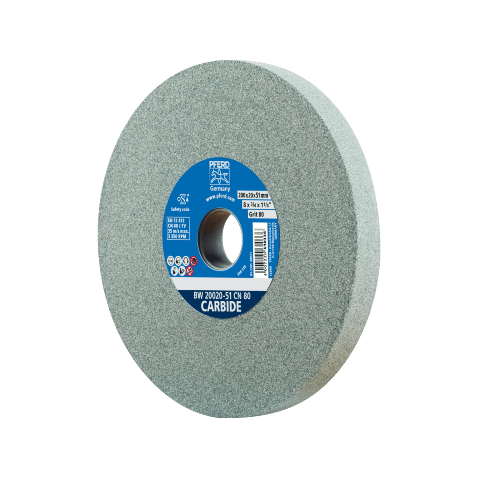PFERD TOOLS Schleifbockscheibe Ø 200x20mm Bohrung-Ø 51 mm SiC80 für harte Materialien z.B. Hartmetall