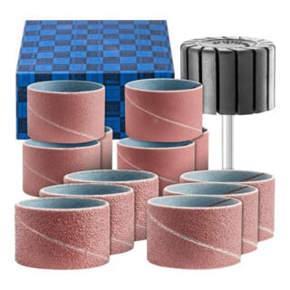 PFERD TOOLS Schleifhülsen-Set 13-tlg. Korund Ø 45x30mm A40,60,80,150 mit Halter Schaft-Ø 6 mm