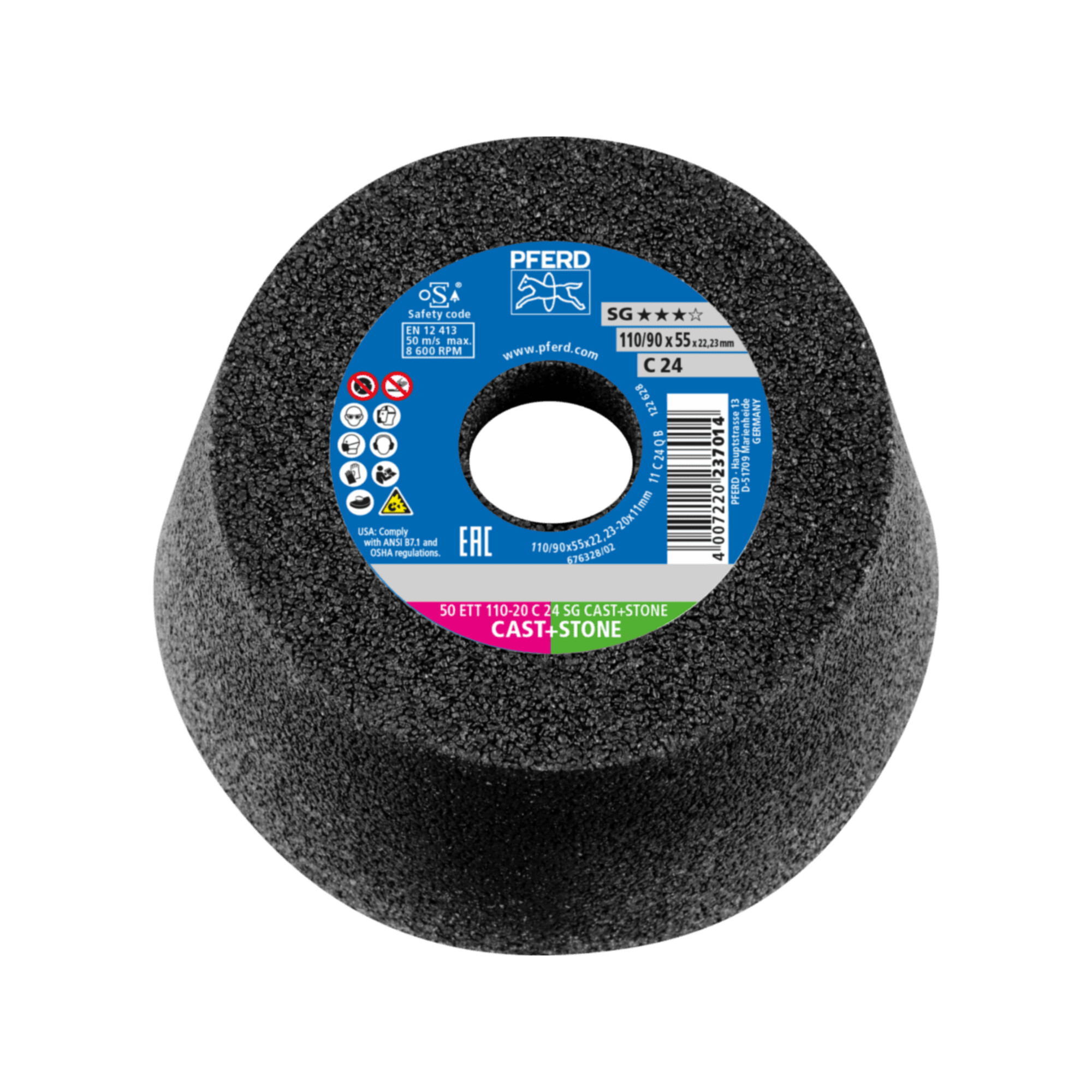 PFERD TOOLS Schleiftopf ETT 110x20x22,23 mm C24 Leistungslinie SG CAST+STONE für Guss/Stein